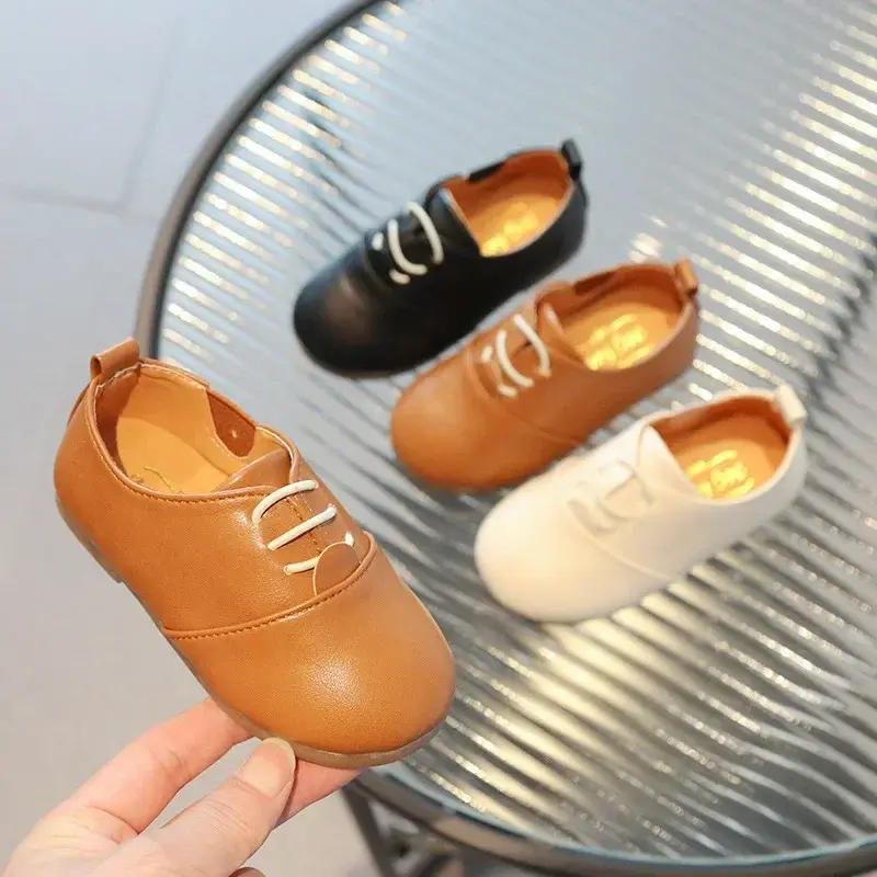 2025 Children Casual Shoes White Dress Shoes Girls Boys Soft Bottom Black Brown Kids Leather Shoes Kid Slip on Leather Shoes