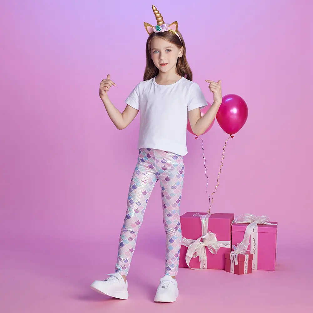 DXTON Children Leggings For Girls Skinny Pants Mermaid Printed Polyester Clothing Four Season Regular Toddler Casual Trousers