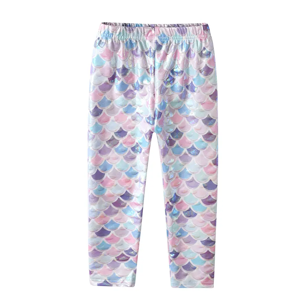 DXTON Children Leggings For Girls Skinny Pants Mermaid Printed Polyester Clothing Four Season Regular Toddler Casual Trousers