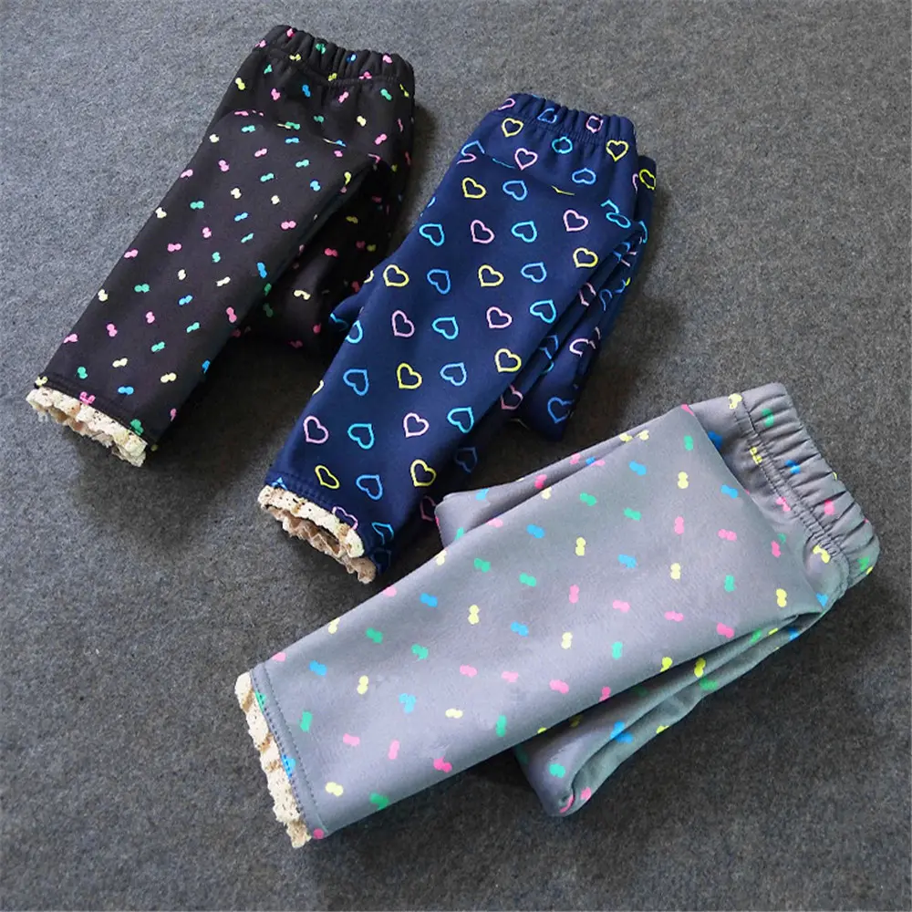 Children's Pants  Autumn and Winter Clothes  Cartoon Printing Pants  Girls Stretch Plus Velvet Stretch Leggings To Keep Warm