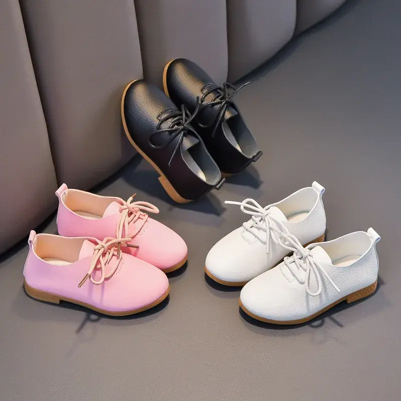 Kids Flat Shoes Solid Color Matte PU British Style Children Leather Shoes Non-slip 2025 New Fashion Boys Girls Chic Shoes Soft