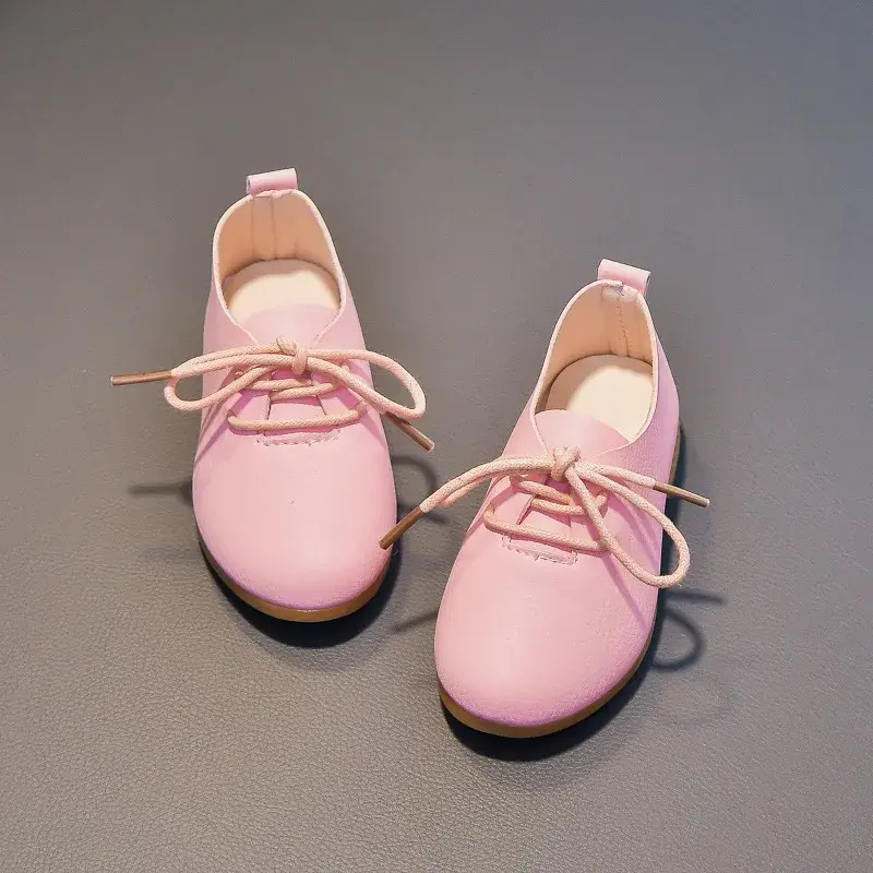 Kids Flat Shoes Solid Color Matte PU British Style Children Leather Shoes Non-slip 2025 New Fashion Boys Girls Chic Shoes Soft