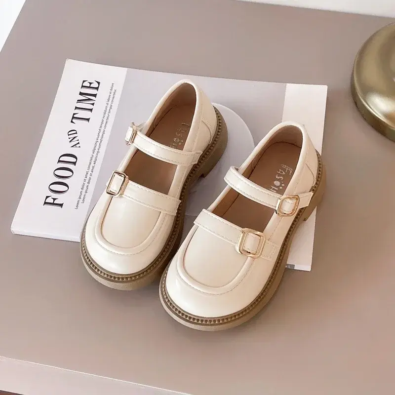 Classic Simple Kids Leather Shoes Versatile Black School Girl Shoes Soft Causal Children Fashion Mary Jane Shoes Thick Bottom