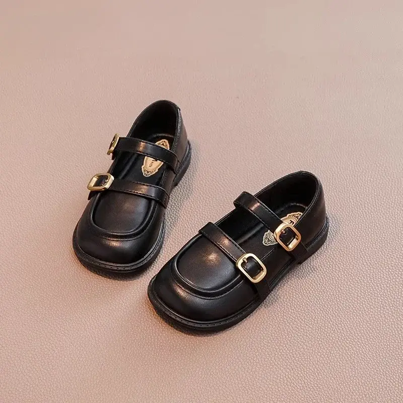 Classic Simple Kids Leather Shoes Versatile Black School Girl Shoes Soft Causal Children Fashion Mary Jane Shoes Thick Bottom
