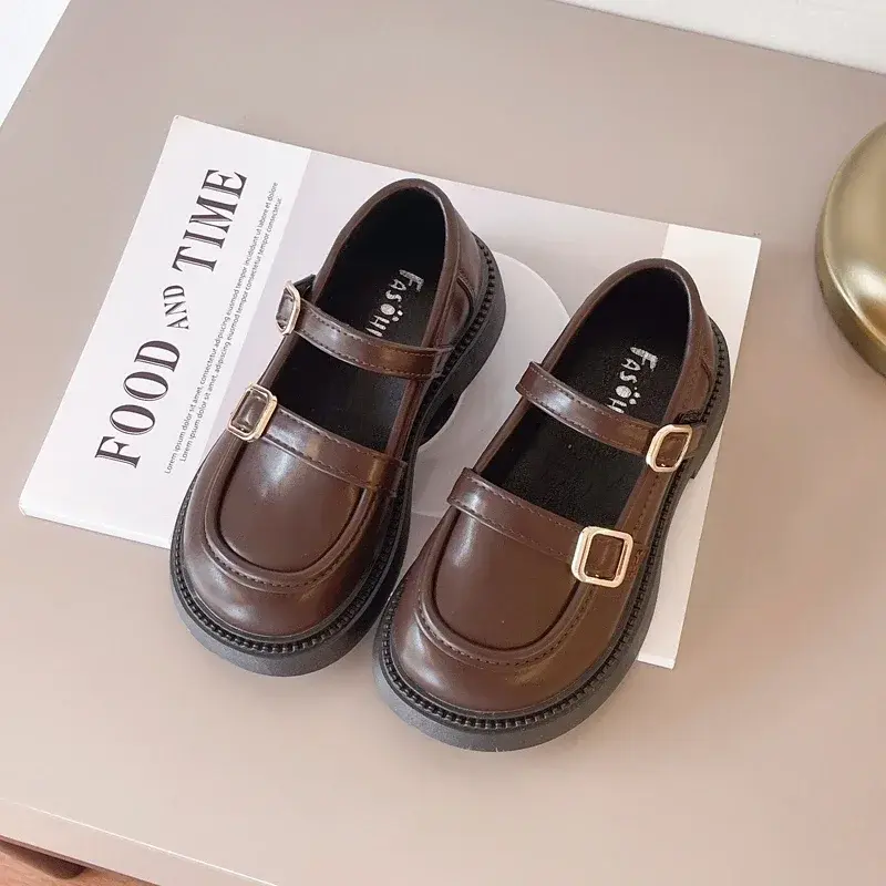 Classic Simple Kids Leather Shoes Versatile Black School Girl Shoes Soft Causal Children Fashion Mary Jane Shoes Thick Bottom