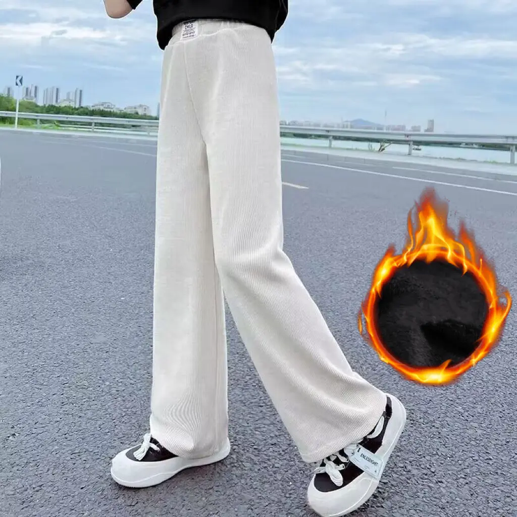 1pcs Autumn Winter Girls Thickening Wide Leg Pants Children's Corduroy Casual Straight Pants Kid Trend Slimming Long Trousers