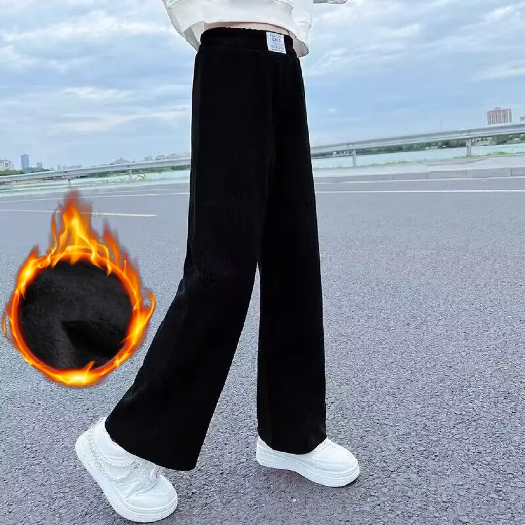 1pcs Autumn Winter Girls Thickening Wide Leg Pants Children's Corduroy Casual Straight Pants Kid Trend Slimming Long Trousers