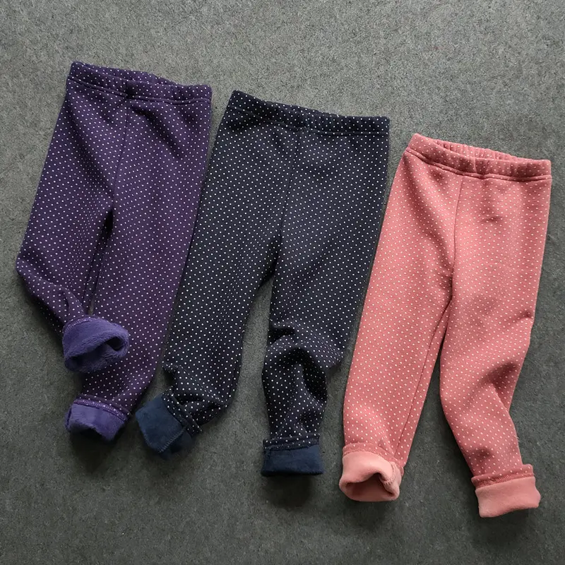 Thickened Warm Children's Pants With Polka Dot Print for Autumn Winter Girls