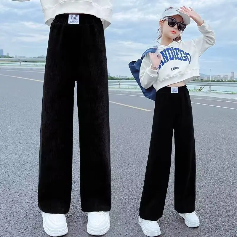 1pcs Autumn Winter Girls Thickening Wide Leg Pants Children's Corduroy Casual Straight Pants Kid Trend Slimming Long Trousers