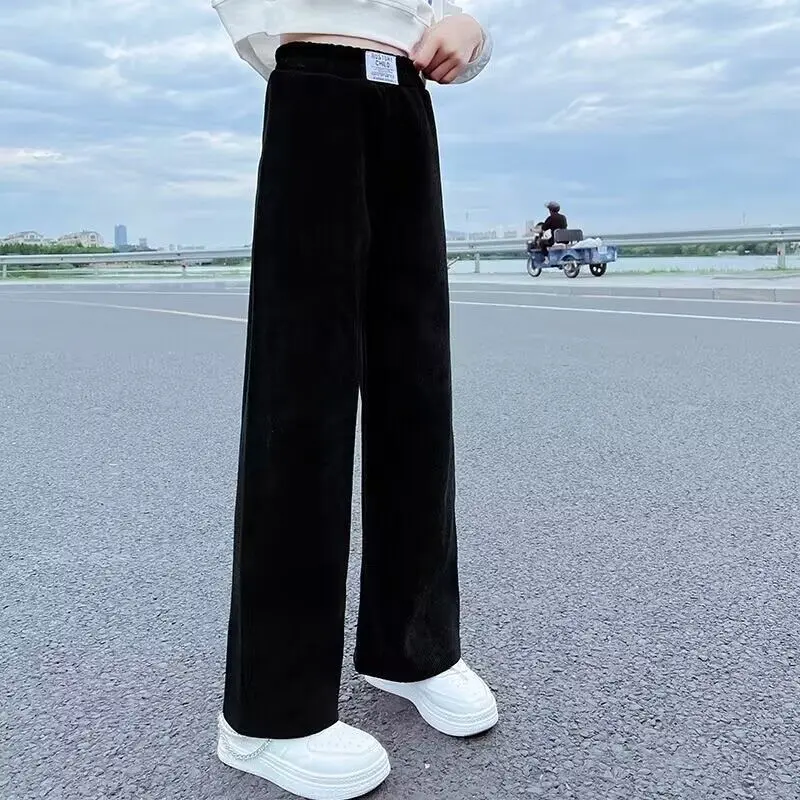 1pcs Autumn Winter Girls Thickening Wide Leg Pants Children's Corduroy Casual Straight Pants Kid Trend Slimming Long Trousers