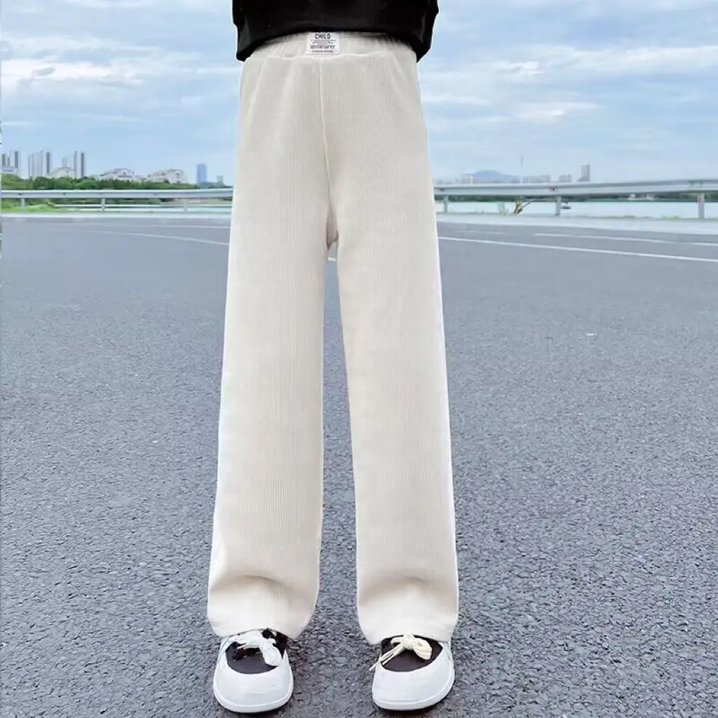 1pcs Autumn Winter Girls Thickening Wide Leg Pants Children's Corduroy Casual Straight Pants Kid Trend Slimming Long Trousers
