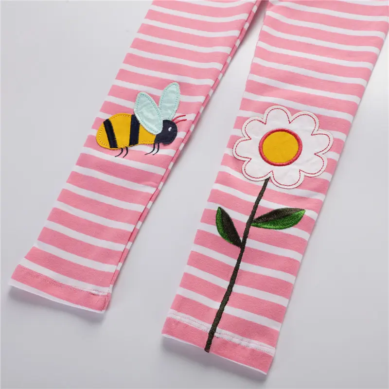 Jumping Meters New Arrival Girls Leggings Pant With Bee Embroidery Fashion Stripe Kids Skinny Pants Toddler Kids Pencil Pant