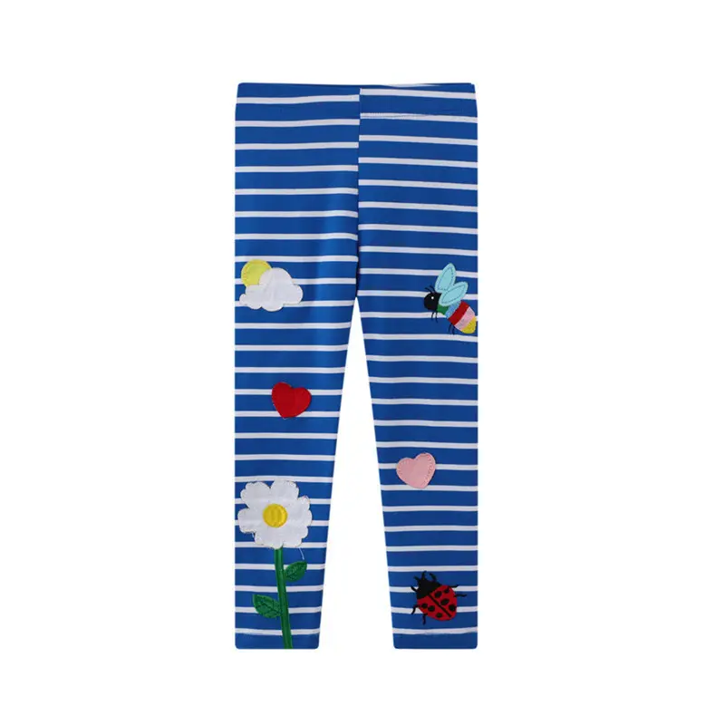 Jumping Meters New Arrival Girls Leggings Pant With Bee Embroidery Fashion Stripe Kids Skinny Pants Toddler Kids Pencil Pant