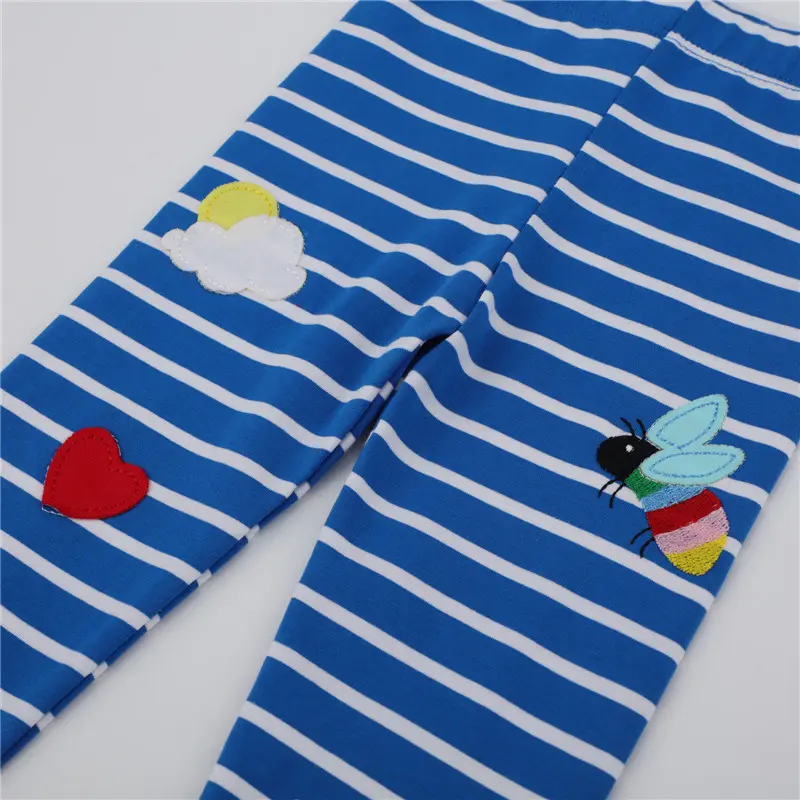 Jumping Meters New Arrival Girls Leggings Pant With Bee Embroidery Fashion Stripe Kids Skinny Pants Toddler Kids Pencil Pant
