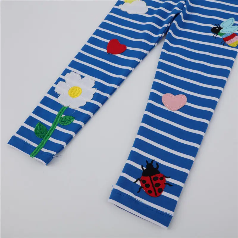 Jumping Meters New Arrival Girls Leggings Pant With Bee Embroidery Fashion Stripe Kids Skinny Pants Toddler Kids Pencil Pant