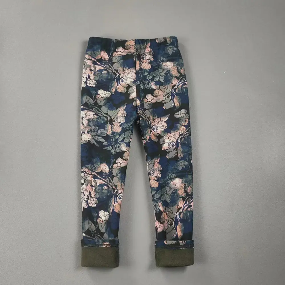 2-11Y Girls' Pants Autumn and Winter Slim Fit Warm Bottom Pants Thickened Velvet Printed Children's Pants Baby Casual Pants