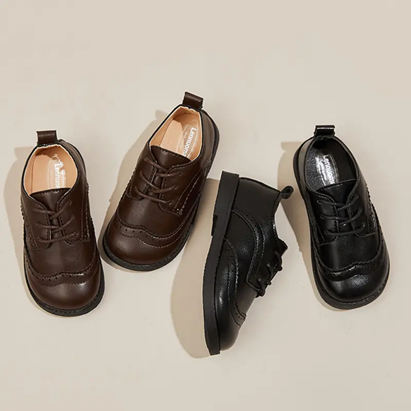 EOFK Boy Brogue Shoes For Baby Toddlers Kids Girls Little Children Formal Party Wedding School Uniform Leather Flats 21-30