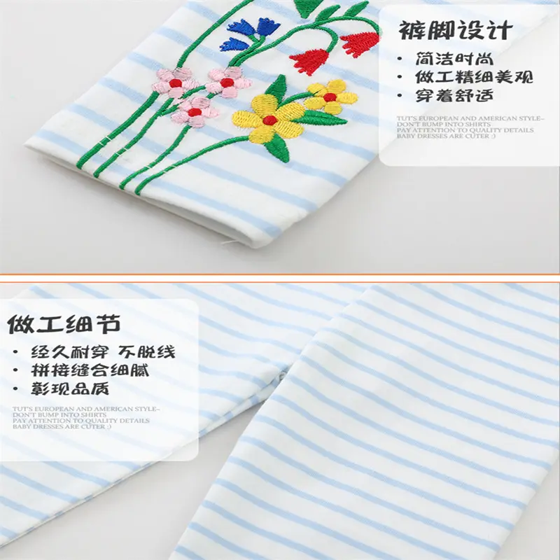 Jumping Meters 2-7T New Girls Leggings Pants Flowers Embroidery Striped Children's Clothing Skinny Baby Pencil Pants Baby