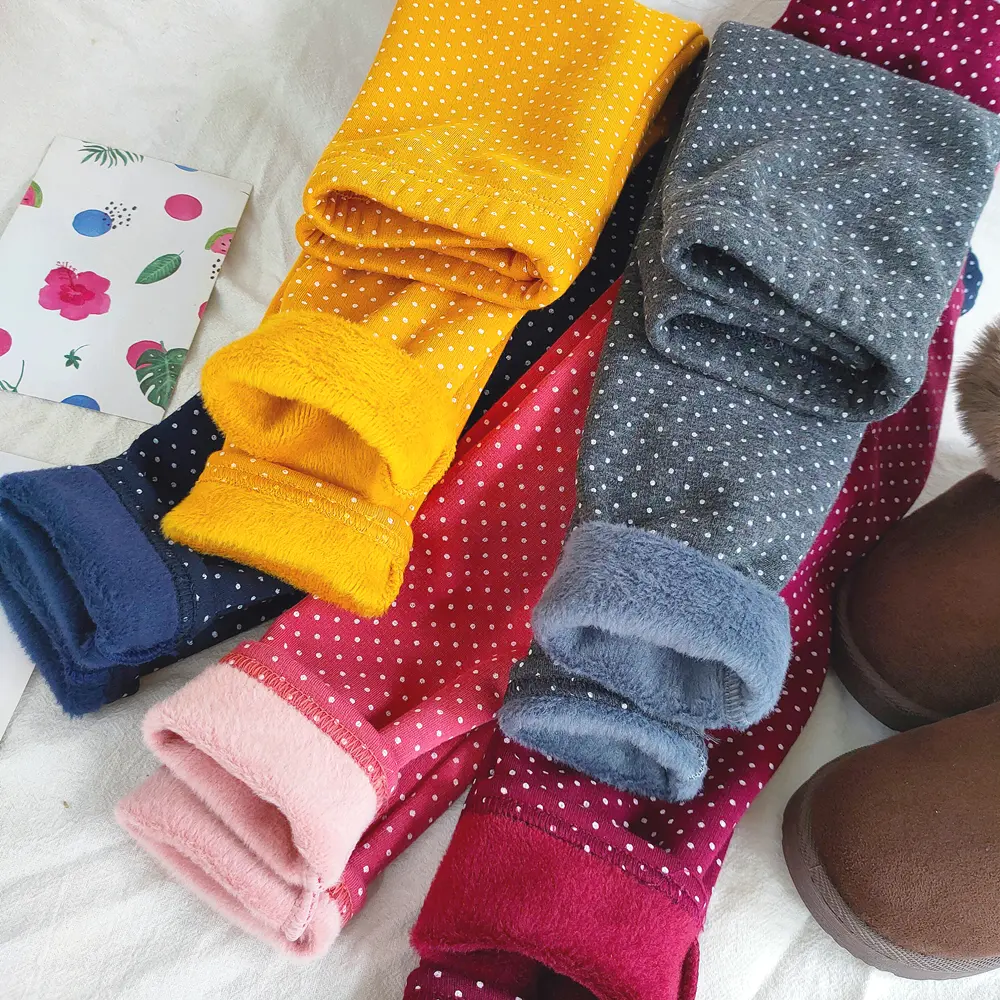 Girls Cotton Dot Print Leggings Autumn Winter Kids Fleece Warm Pants Baby Girl Slim Plus Thicken Trousers Children Clothes