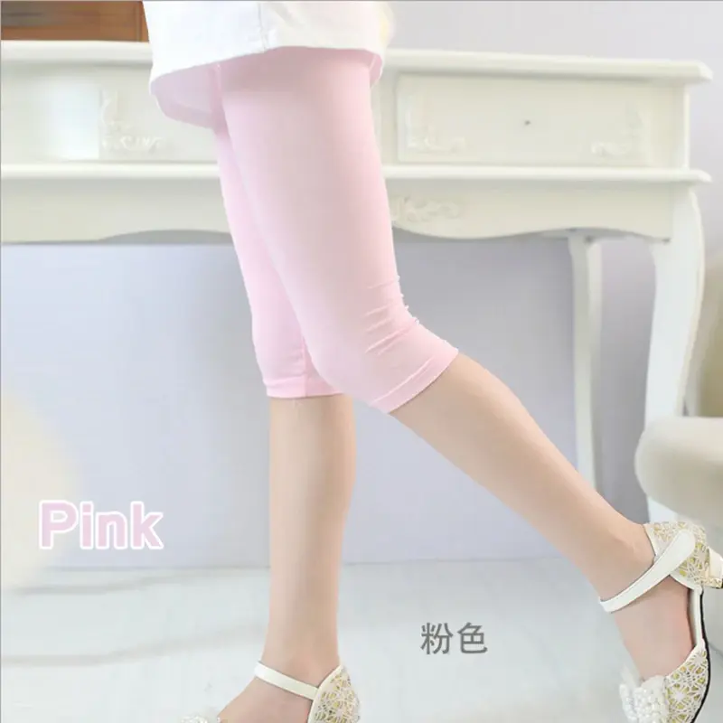 Hot Solid Modal Cotton Girls Leggings Summer Kids Clothes Calf Length Pants Candy Color Children Cropped Legging for Girl 2-8 Y