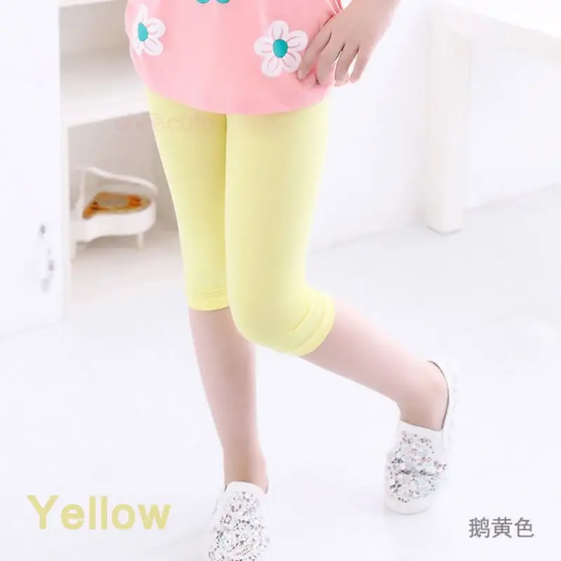 Hot Solid Modal Cotton Girls Leggings Summer Kids Clothes Calf Length Pants Candy Color Children Cropped Legging for Girl 2-8 Y