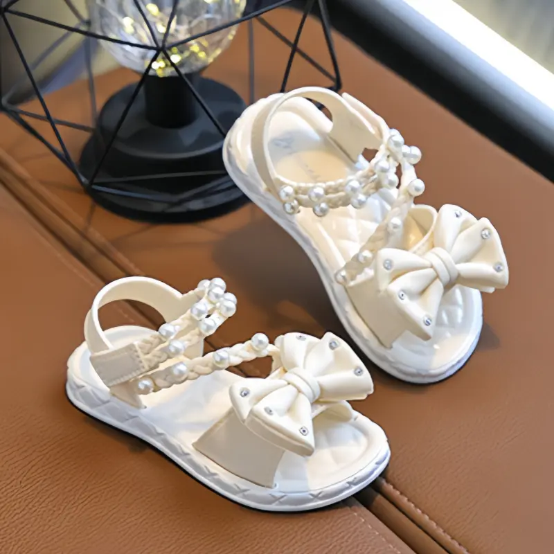 Girls' Elegant Sandals - Versatile & Stylish For Indoor/Outdoor, Beach-Ready Princess Shoes With Beaded Tassels, Breathable & Li