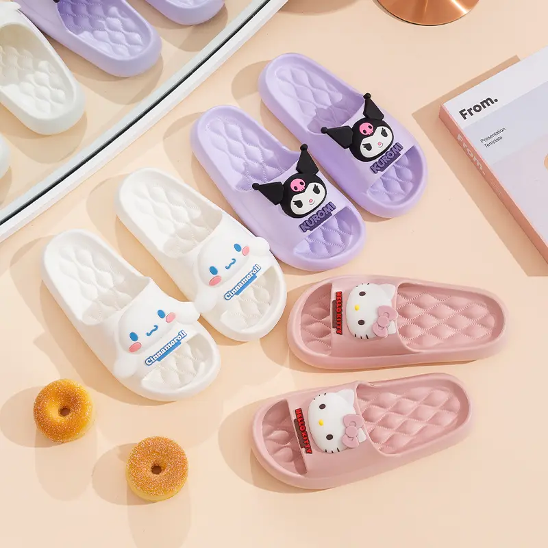 Miniso Summer Children Slippers Anime Figure Melody Cinnamoroll Kuromi Hello Kitty Slides Indoor Bath EVA Shoes Soft Antislip