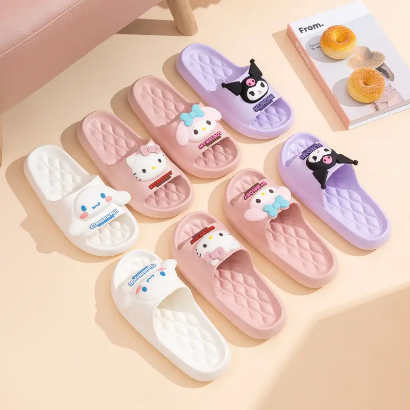 Miniso Summer Children Slippers Anime Figure Melody Cinnamoroll Kuromi Hello Kitty Slides Indoor Bath EVA Shoes Soft Antislip