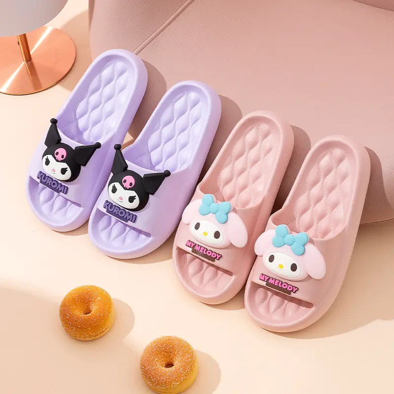 Miniso Summer Children Slippers Anime Figure Melody Cinnamoroll Kuromi Hello Kitty Slides Indoor Bath EVA Shoes Soft Antislip