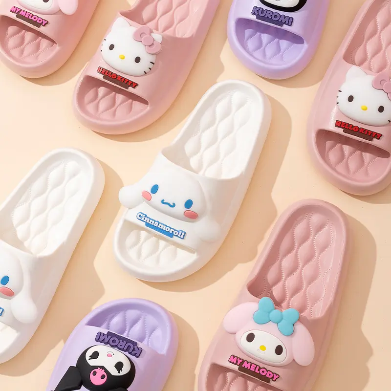 Miniso Summer Children Slippers Anime Figure Melody Cinnamoroll Kuromi Hello Kitty Slides Indoor Bath EVA Shoes Soft Antislip