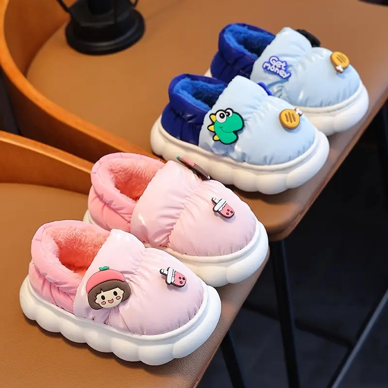 Children's cotton slippers for girls in winter 2024 new anti slip and waterproof for boys cute baby fur slippers for winter