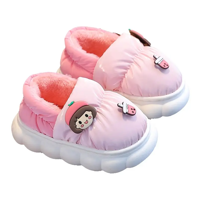 Children's cotton slippers for girls in winter 2024 new anti slip and waterproof for boys cute baby fur slippers for winter