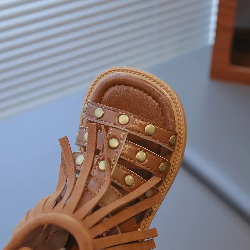 Kids Gladiator Shoes for Girls 2025 Summer Non-slip High Top Toddler Roman Sandals Cute Tassels Retro Comfort Beach Shoes