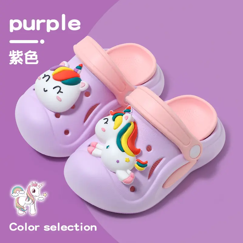 Summer Cute Unicorn Clogs For Little Girls Thick Sole Anti-slip Kids' Garden Shoes Girl's Outdoor Breathable Sandals Footwear