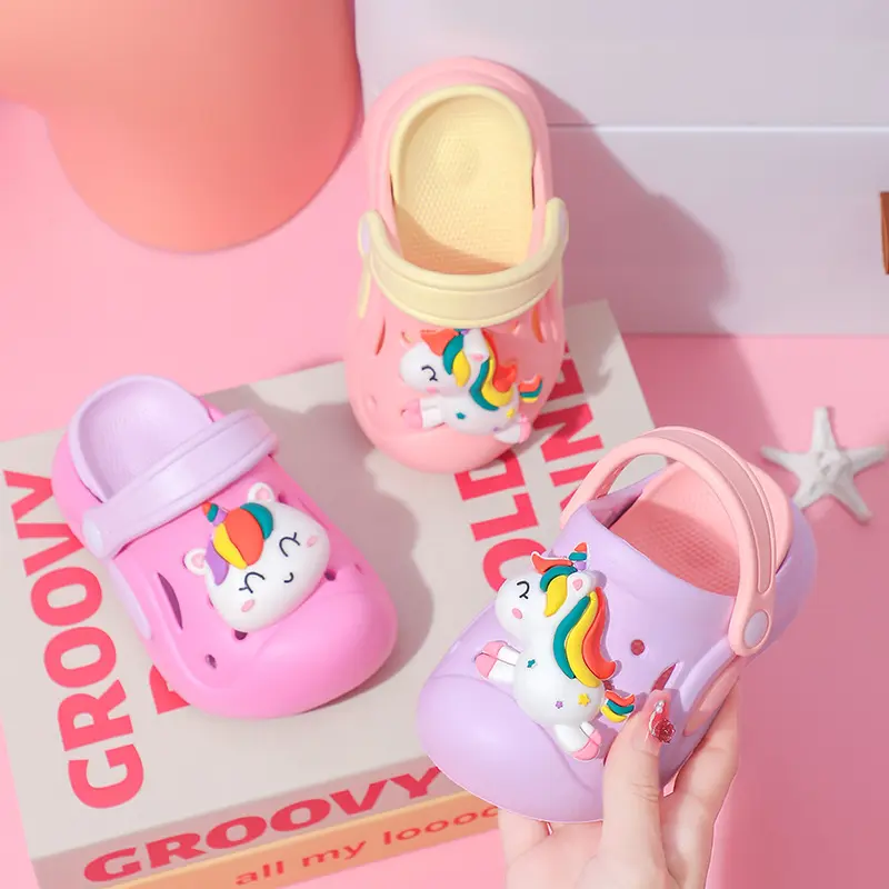 Summer Cute Unicorn Clogs For Little Girls Thick Sole Anti-slip Kids' Garden Shoes Girl's Outdoor Breathable Sandals Footwear