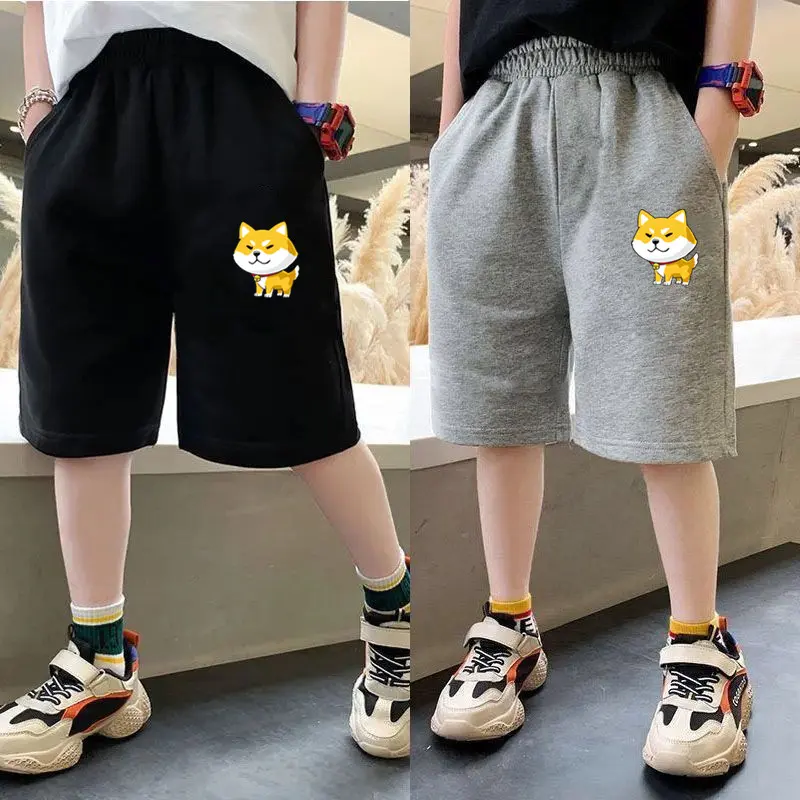 Boys Summer Cotton Shorts with Elastic Waist Cute Cat Print Sports Pants Half Pants for Toddlers Kids Comfortable Sweatpants