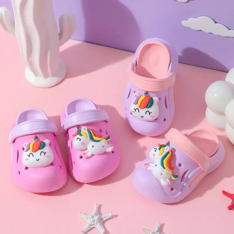 Summer Cute Unicorn Clogs For Little Girls Thick Sole Anti-slip Kids' Garden Shoes Girl's Outdoor Breathable Sandals Footwear