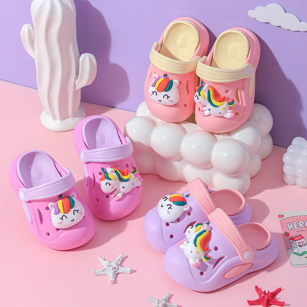 Summer Cute Unicorn Clogs For Little Girls Thick Sole Anti-slip Kids' Garden Shoes Girl's Outdoor Breathable Sandals Footwear