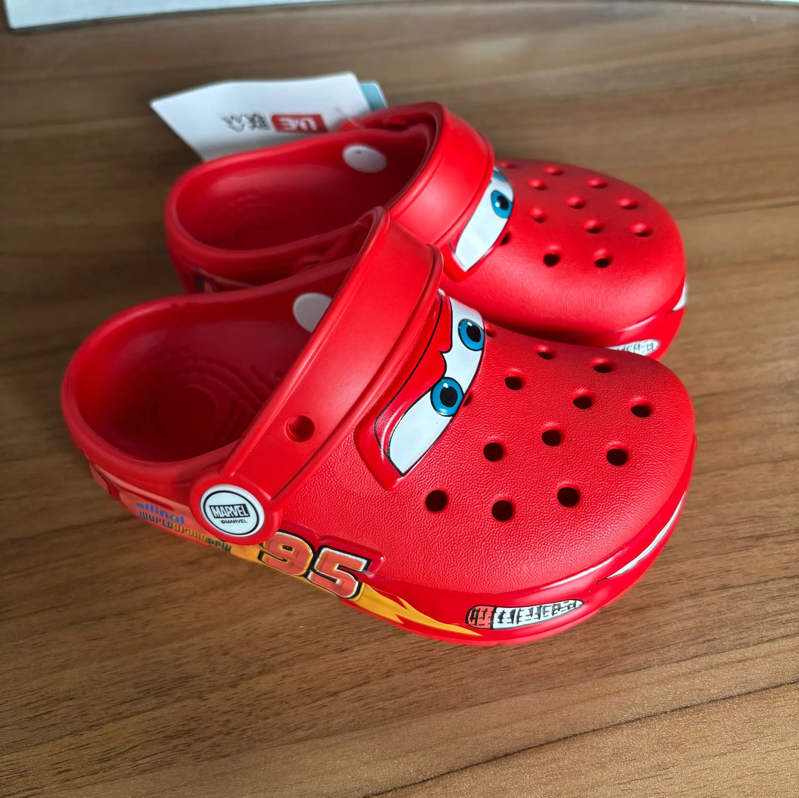 Disney Lightning McQueen Pixar Cartoon Waterproof Breathable EVA Slippers for Children Solid Color Outdoor Sandals Fit Ages 0-8