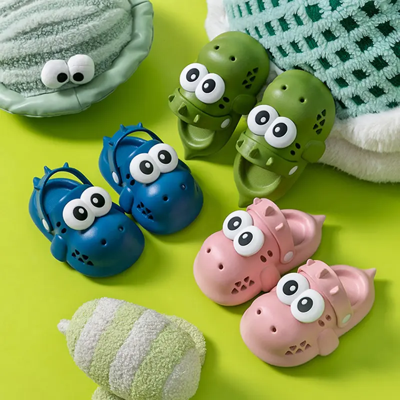 Toddler Clogs Cute Dinosaur Shape Sandals Outdoor Wear-Resistant Garden Shoes Indoor House Anti-slip Slippers
