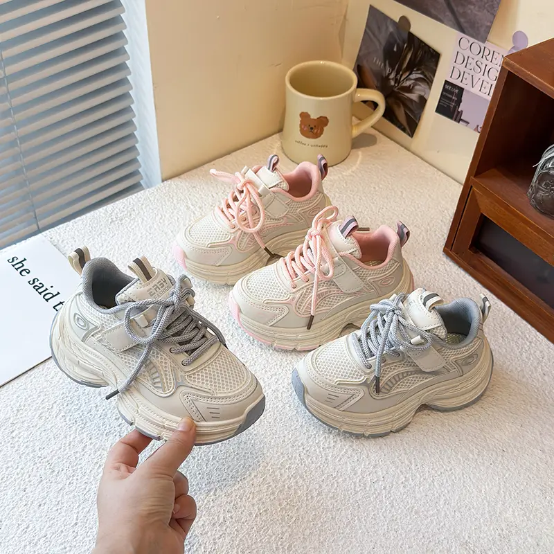 Girls' shoes, children's dad shoes, women's 2025 new summer mesh breathable thick sole height increasing casual sports shoes