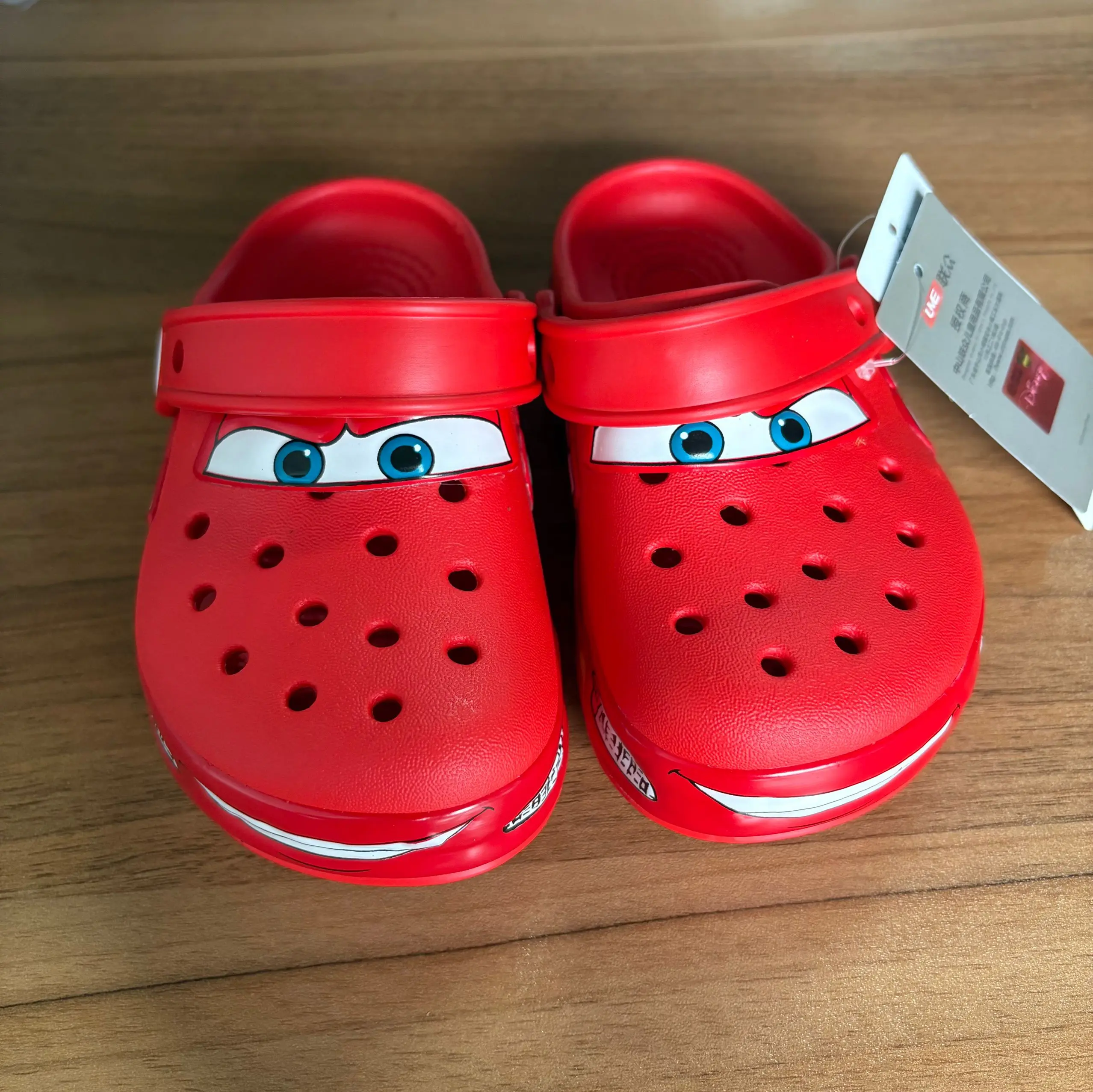 Disney Lightning McQueen Pixar Cartoon Waterproof Breathable EVA Slippers for Children Solid Color Outdoor Sandals Fit Ages 0-8