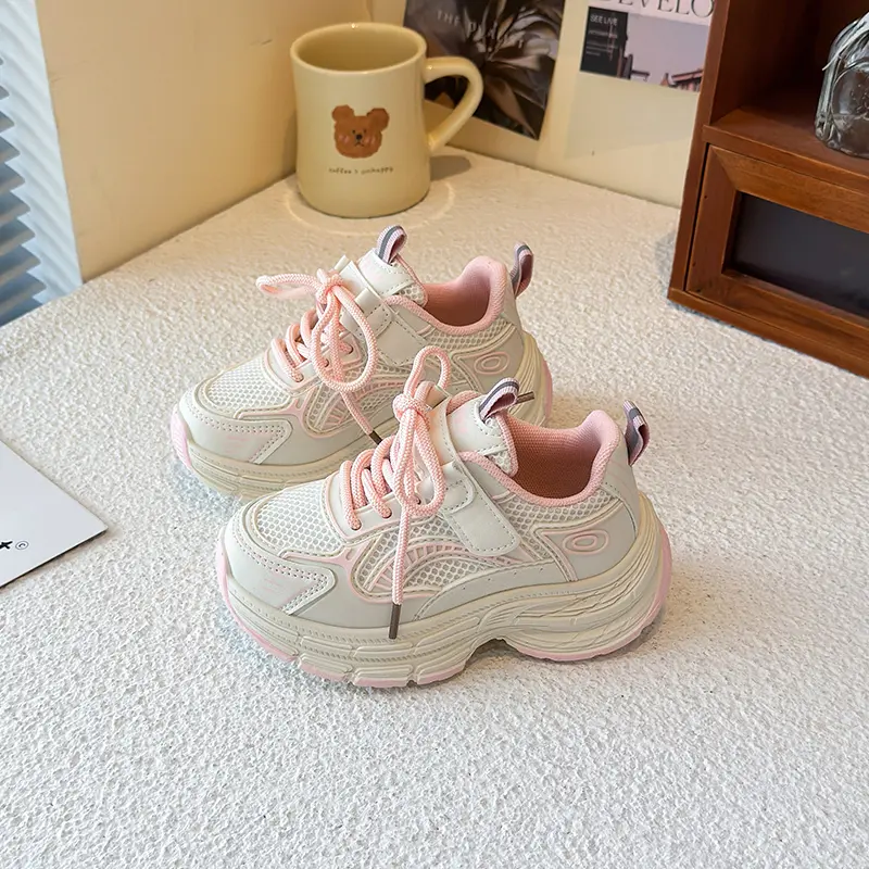Girls' shoes, children's dad shoes, women's 2025 new summer mesh breathable thick sole height increasing casual sports shoes