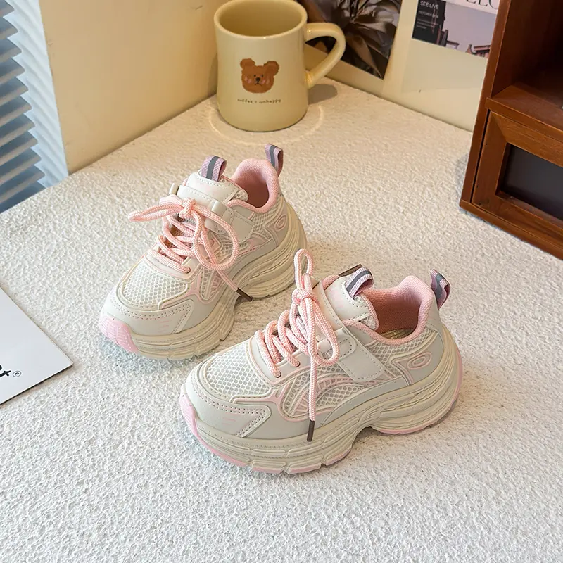 Girls' shoes, children's dad shoes, women's 2025 new summer mesh breathable thick sole height increasing casual sports shoes