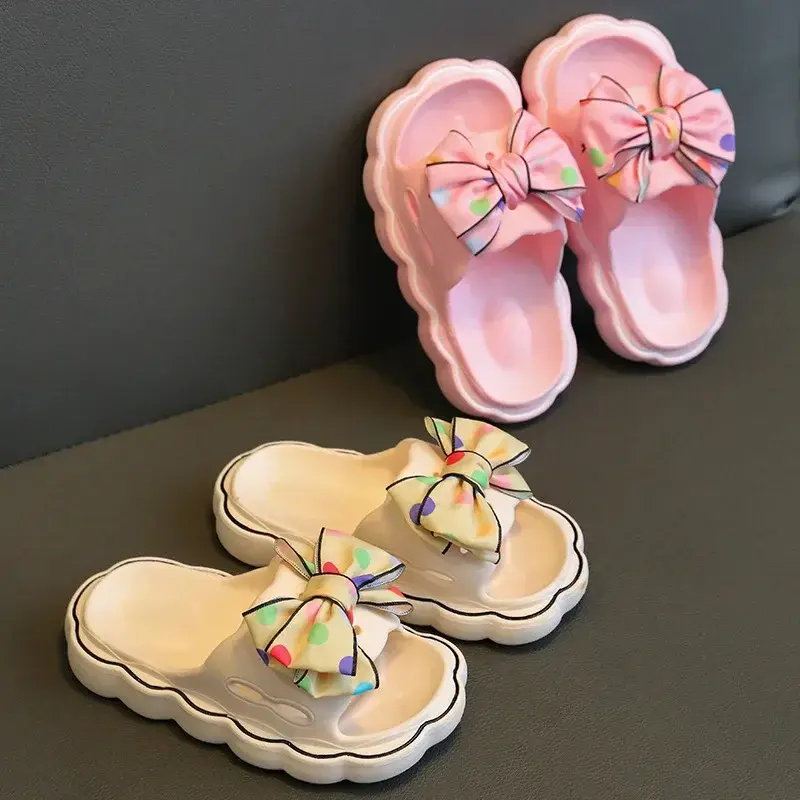 Children Summer Slippers Girls Fashion Bow Wear Resistant Open-toe Non-slip Casual Shoes Simple Kids Outdoor Platform Beach Shoe