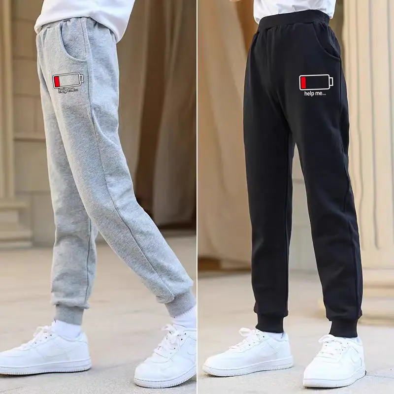 Fashion Girls Funny Battery Print Sports Pants Girls Elastic Waist Sweatpants Spring Fall Trousers Outerwear For Children