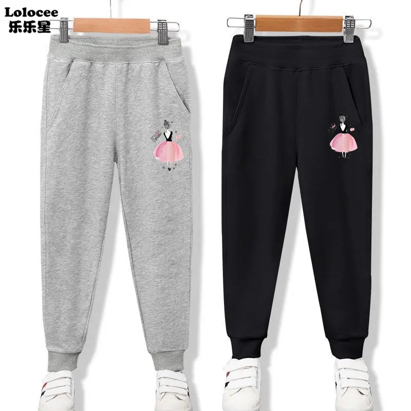 Fashion Girls Funny Battery Print Sports Pants Girls Elastic Waist Sweatpants Spring Fall Trousers Outerwear For Children