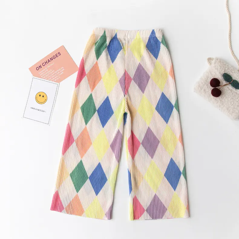 Kids Pants Creased Rainbow Wide-leg Pants Kids Clothes for Girls 4 To 11 Years Legings for Girls Teenage Girls Clothing