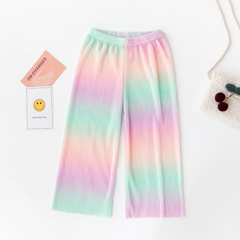 Kids Pants Creased Rainbow Wide-leg Pants Kids Clothes for Girls 4 To 11 Years Legings for Girls Teenage Girls Clothing
