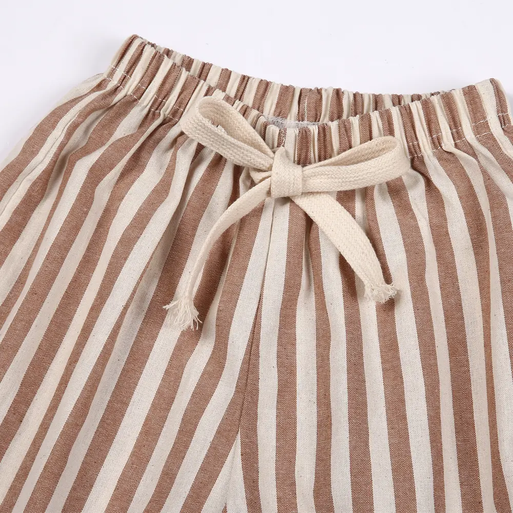 Korean Children Linen Cotton Stripe Pants for Boys Girls Spring Summer Casual Loose Kids Children's Trousers